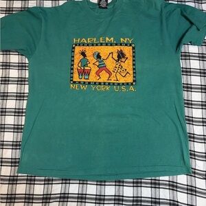 Green Mens T-Shirt with Harlem NY Graphic